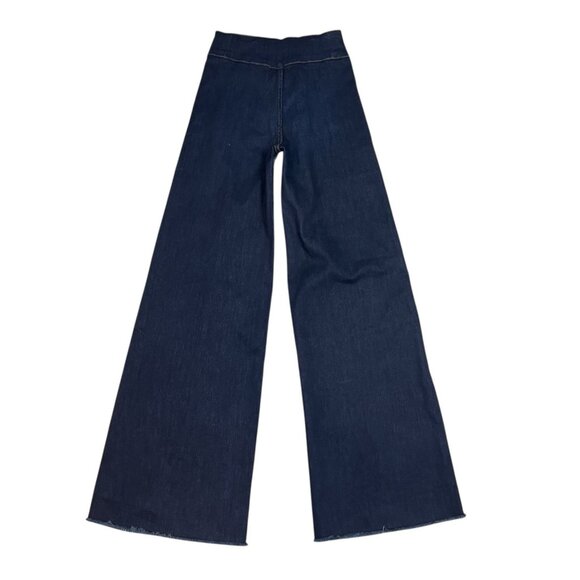 O2 Denim Front Seam Wide Leg Jeans Size 27 Trouser High Rise Dark Wash PW508 - Picture 5 of 12